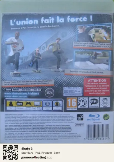 Skate 3 PlayStation 3, France box back