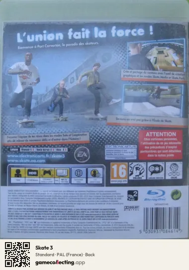 Skate 3 PlayStation 3, France box back