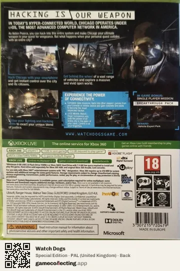 Watch Dogs Xbox 360, United Kingdom box back