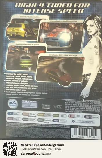 Need for Speed: Underground Computer, PAL box back