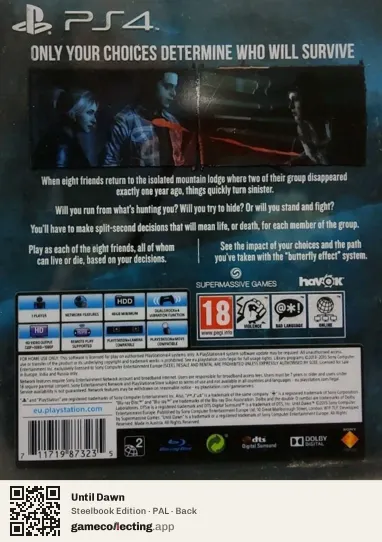 Until Dawn PlayStation 4, PAL box back