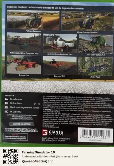 Farming Simulator 19 Xbox One, Germany box back