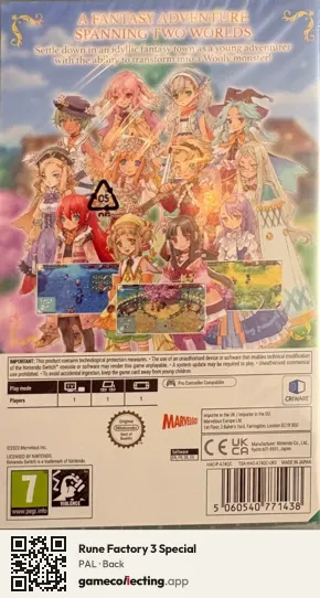 Rune Factory 3 Special Nintendo Switch, PAL box back