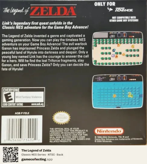 The Legend of Zelda Game Boy Advance, NTSC box back