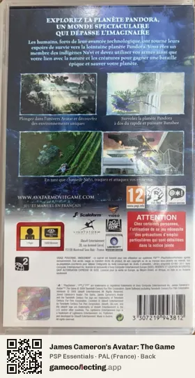 James Cameron's Avatar: The Game PlayStation Portable, France box back