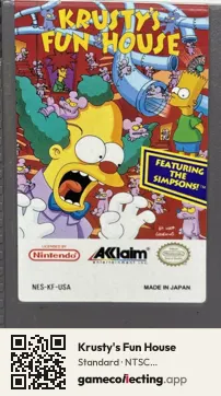 Krusty's Fun House Nintendo Entertainment System, NTSC cartridge label