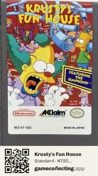 Krusty's Fun House Nintendo Entertainment System, NTSC cartridge label