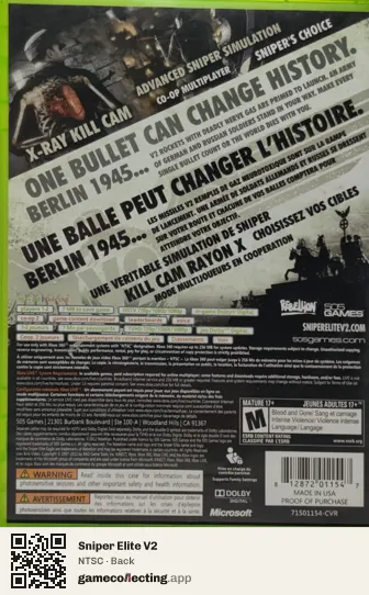 Sniper Elite V2 Xbox 360, NTSC box back