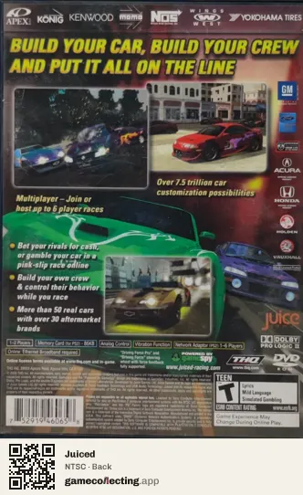 Juiced PlayStation 2, NTSC box back