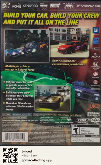 Juiced PlayStation 2, NTSC box back