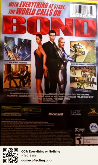 007: Everything or Nothing Xbox, NTSC box back