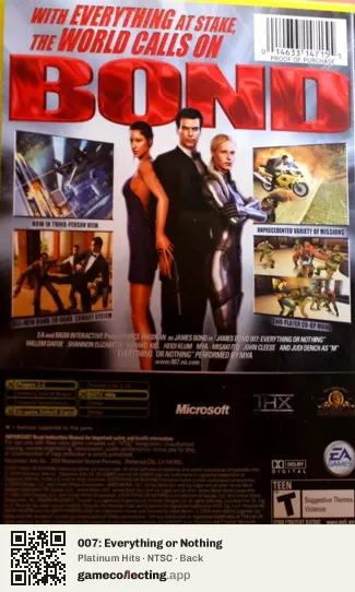 007: Everything or Nothing Xbox, NTSC box back