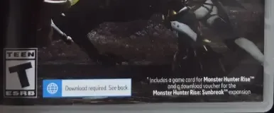 Monster Hunter Rise, the ESRB box on its front