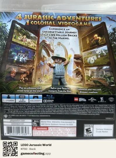 LEGO Jurassic World PlayStation 3, NTSC box back