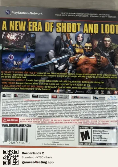 Borderlands 2 PlayStation 3, NTSC box back