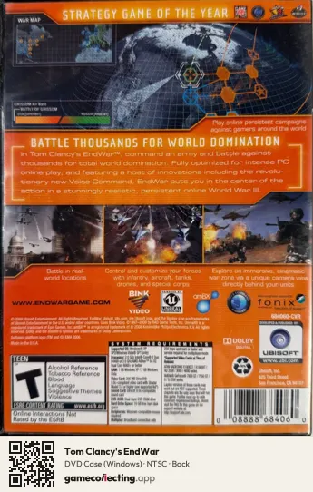 Tom Clancy's EndWar Computer, NTSC box back