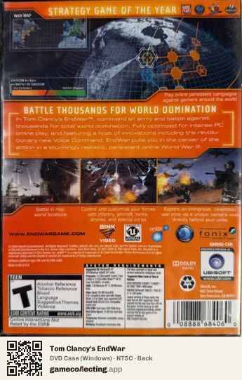 Tom Clancy's EndWar Computer, NTSC box back