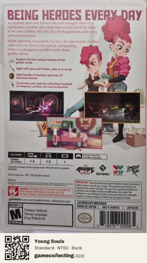 Young Souls Nintendo Switch, NTSC box back