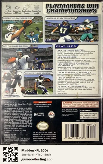 Madden NFL 2004 Nintendo GameCube, NTSC box back