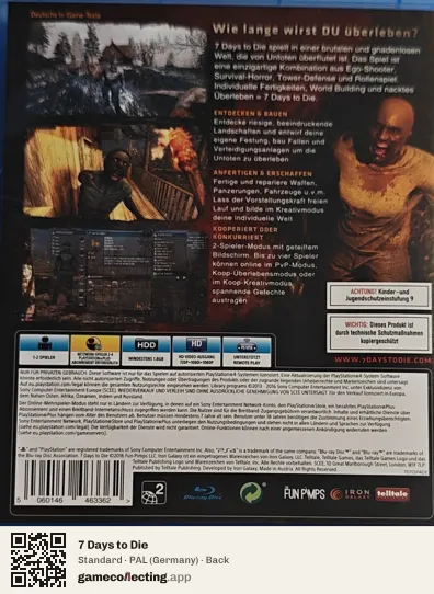 7 Days to Die PlayStation 4, Germany box back