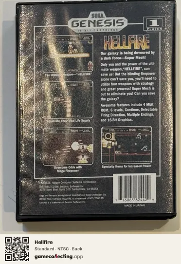 Hellfire Sega Mega Drive / Genesis, NTSC box back