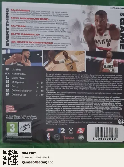 NBA 2K21 Xbox One, PAL box back
