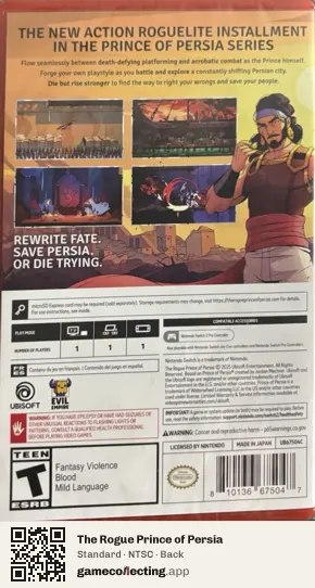 The Rogue Prince of Persia Nintendo Switch 2, NTSC box back