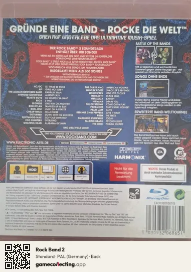 Rock Band 2 PlayStation 3, Germany box back