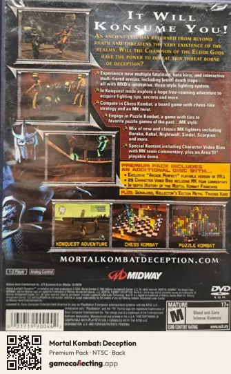 Mortal Kombat: Deception PlayStation 2, NTSC box back