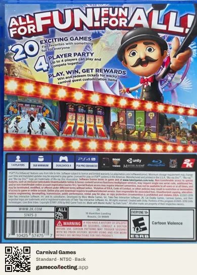 Carnival Games PlayStation 4, NTSC box back