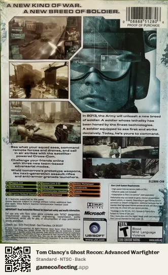 Tom Clancy's Ghost Recon: Advanced Warfighter Xbox, NTSC box back
