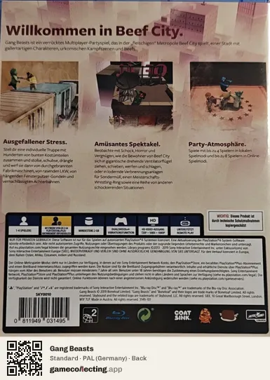 Gang Beasts PlayStation 4, Germany box back