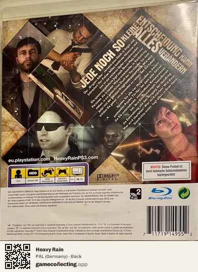 Heavy Rain PlayStation 3, Germany box back