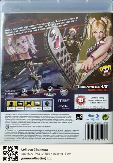 Lollipop Chainsaw PlayStation 3, United Kingdom box back