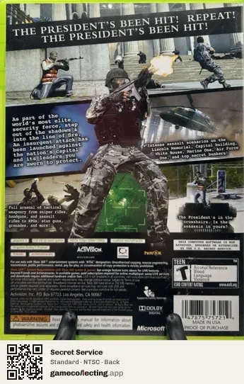 Secret Service Xbox 360, NTSC box back