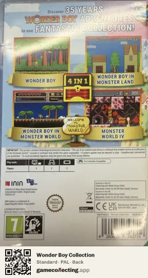 Wonder Boy Collection Nintendo Switch, PAL box back