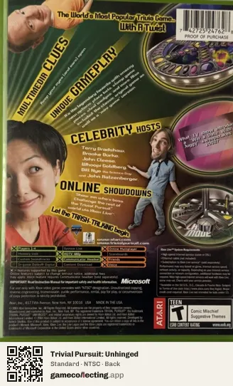 Trivial Pursuit: Unhinged Xbox, NTSC box back