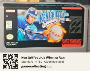 Ken Griffey Jr.'s Winning Run Super Nintendo Entertainment System, NTSC cartridge label