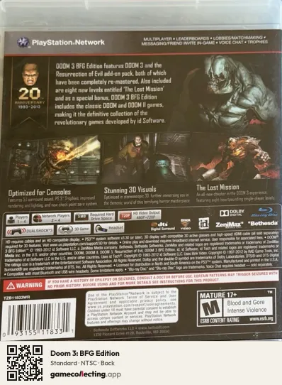 Doom 3: BFG Edition PlayStation 3, NTSC box back