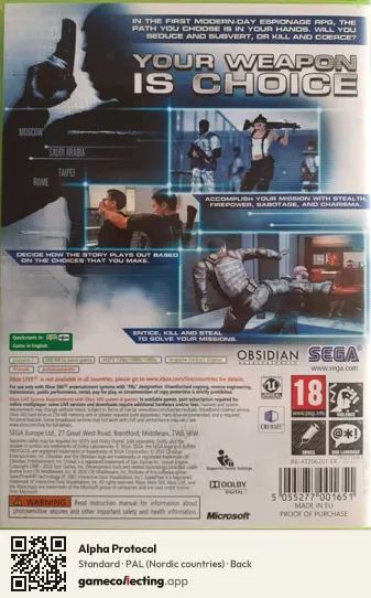 Alpha Protocol Xbox 360, Nordic countries box back