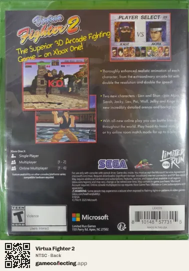 Virtua Fighter 2 Xbox One, NTSC box back