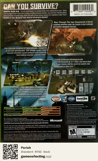 Pariah Xbox, NTSC box back