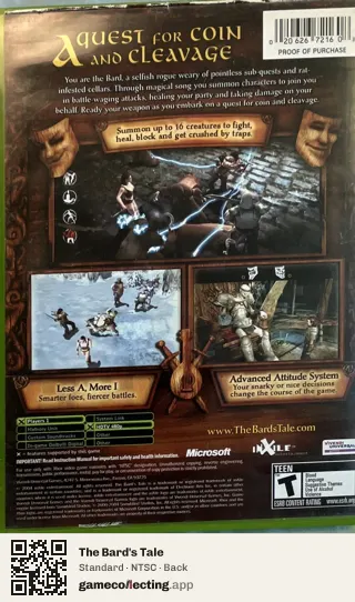 The Bard's Tale Xbox, NTSC box back