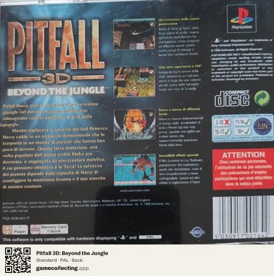 Pitfall 3D: Beyond the Jungle PlayStation, PAL box back