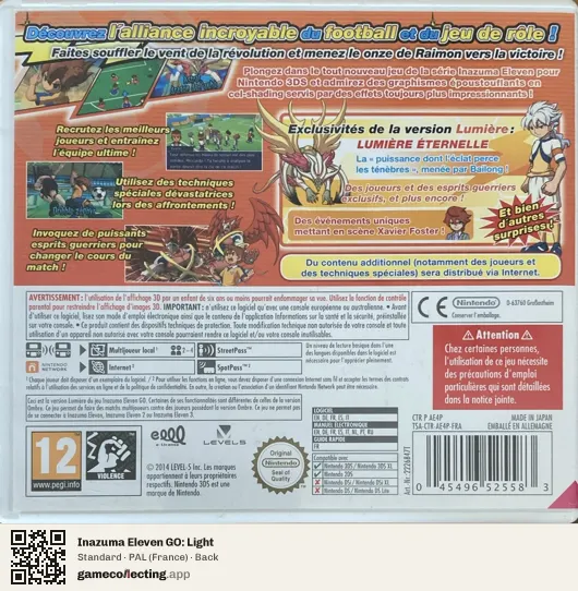 Inazuma Eleven GO: Light Nintendo 3DS, France box back