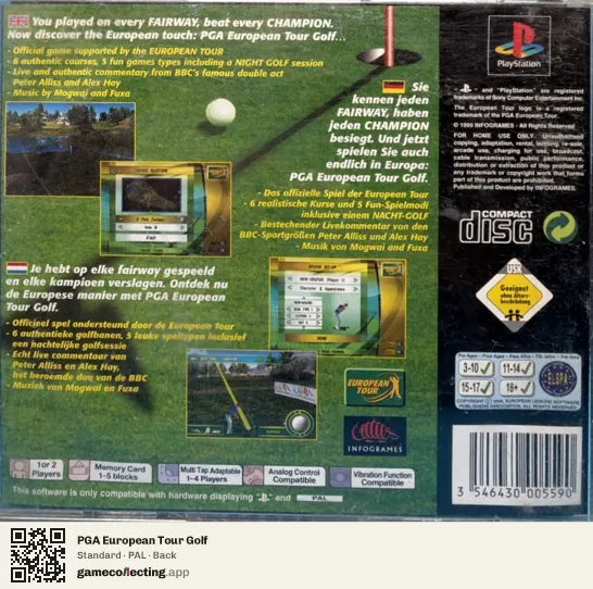 PGA European Tour Golf PlayStation, PAL box back