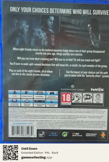 Until Dawn PlayStation 4, PAL box back