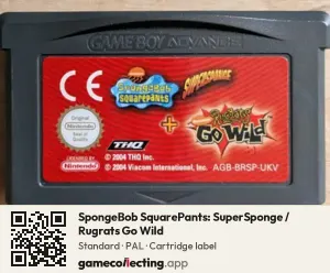 SpongeBob SquarePants: SuperSponge / Rugrats Go Wild Game Boy Advance, PAL cartridge label