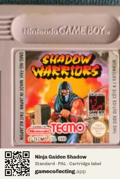 Ninja Gaiden Shadow Game Boy, PAL cartridge label