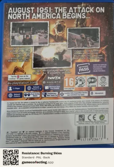 Resistance: Burning Skies PlayStation Vita, PAL box back